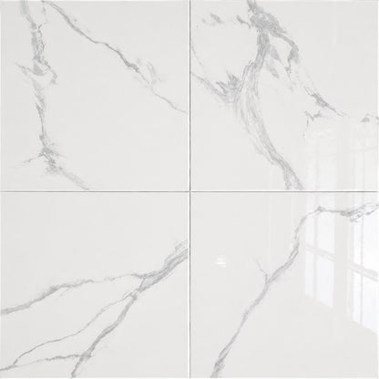Porcelain Tile in Gloss White Carrera Marble