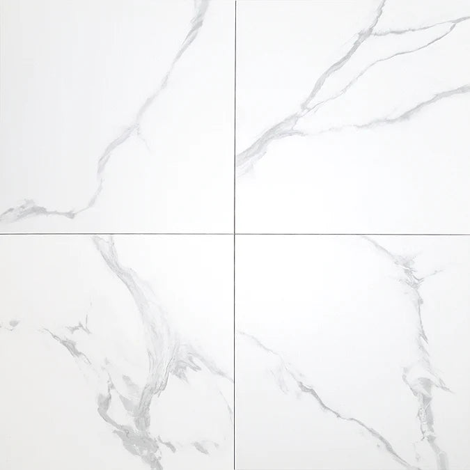 Porcelain Floor Tile in White Carrera Marble-United Floor Store